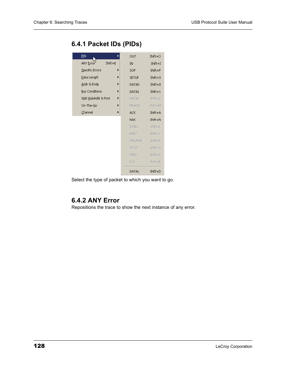 1 packet ids (pids), 2 any error, 1 packet ids (pids) 6.4.2 any error | Teledyne LeCroy USBTracer_Trainer - Users Manual User Manual | Page 142 / 388