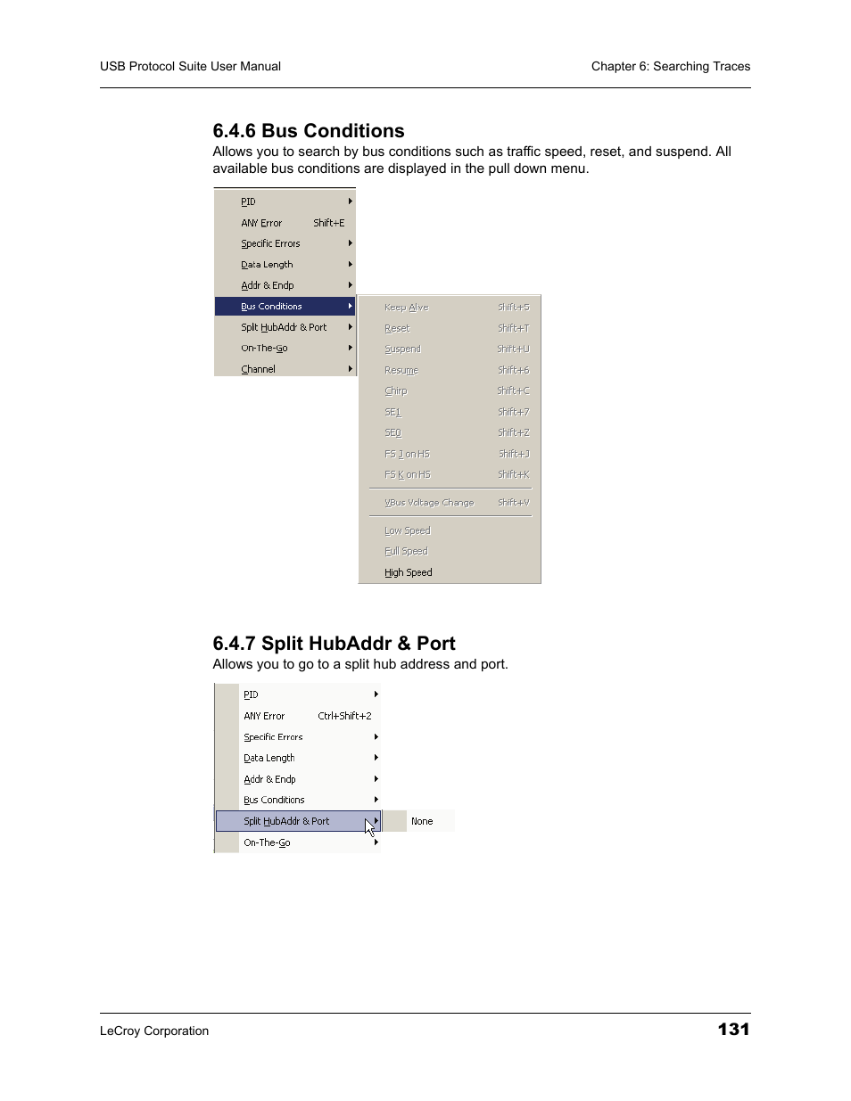 6 bus conditions, 7 split hubaddr & port, 6 bus conditions 6.4.7 split hubaddr & port | Teledyne LeCroy USBTracer_Trainer - Users Manual User Manual | Page 145 / 388