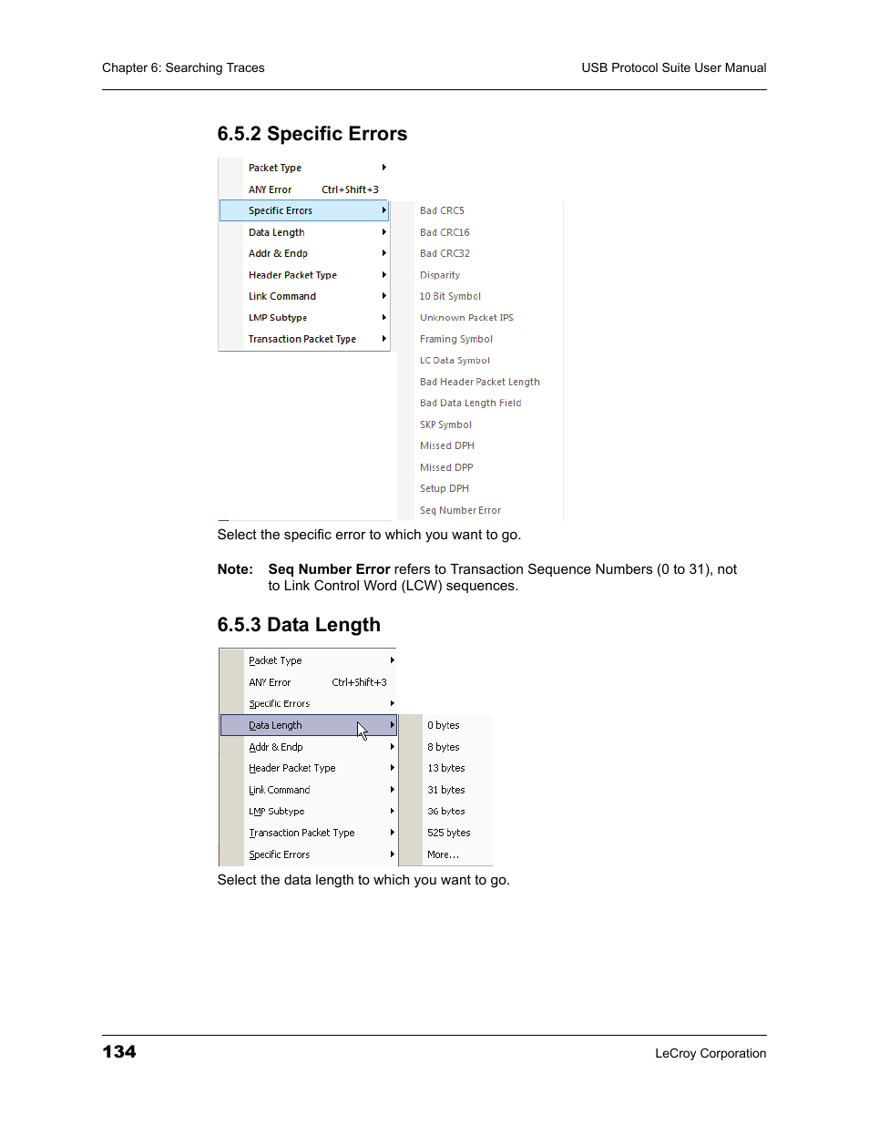 2 specific errors, 3 data length, 2 specific errors 6.5.3 data length | Teledyne LeCroy USBTracer_Trainer - Users Manual User Manual | Page 148 / 388