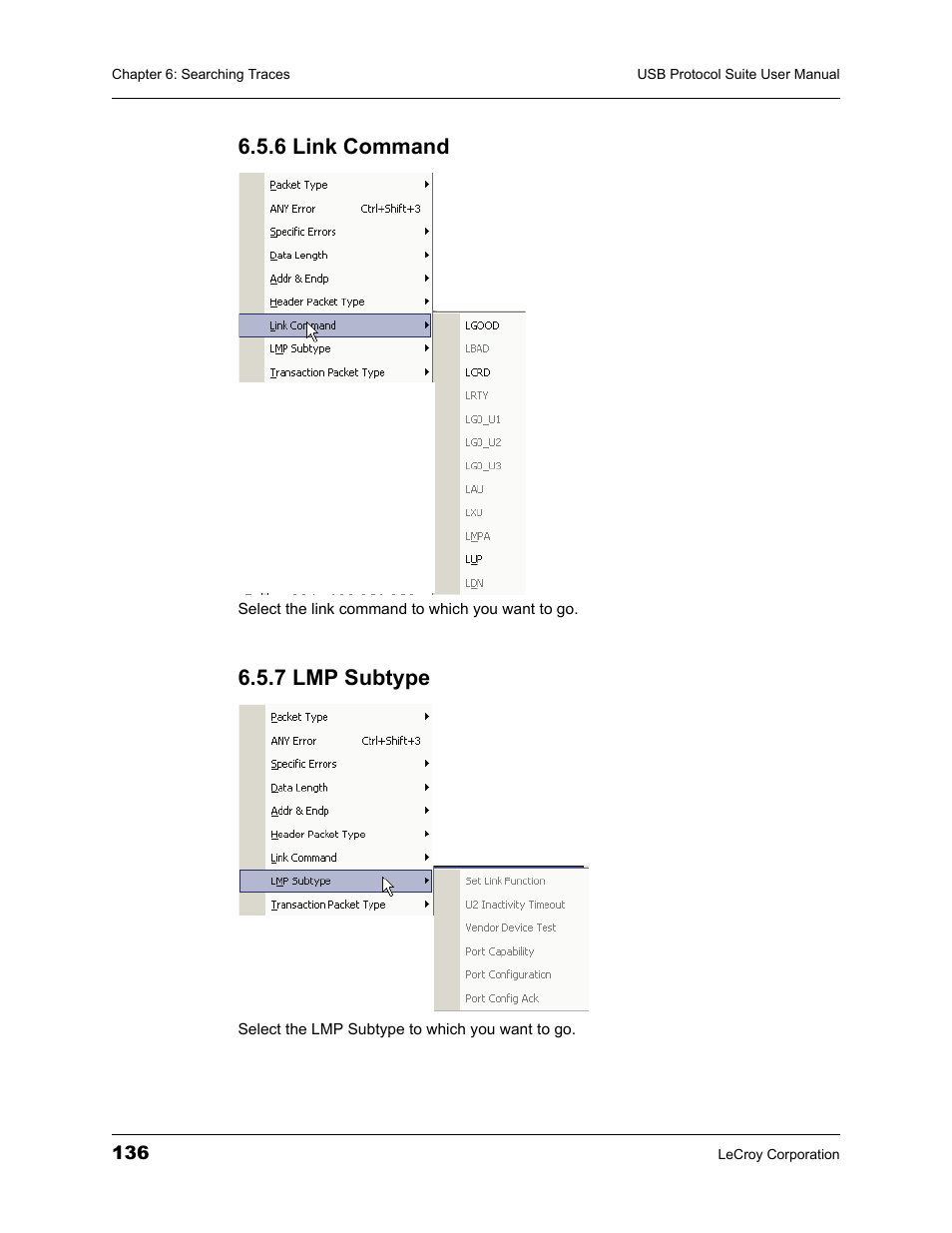 6 link command, 7 lmp subtype, 6 link command 6.5.7 lmp subtype | Teledyne LeCroy USBTracer_Trainer - Users Manual User Manual | Page 150 / 388