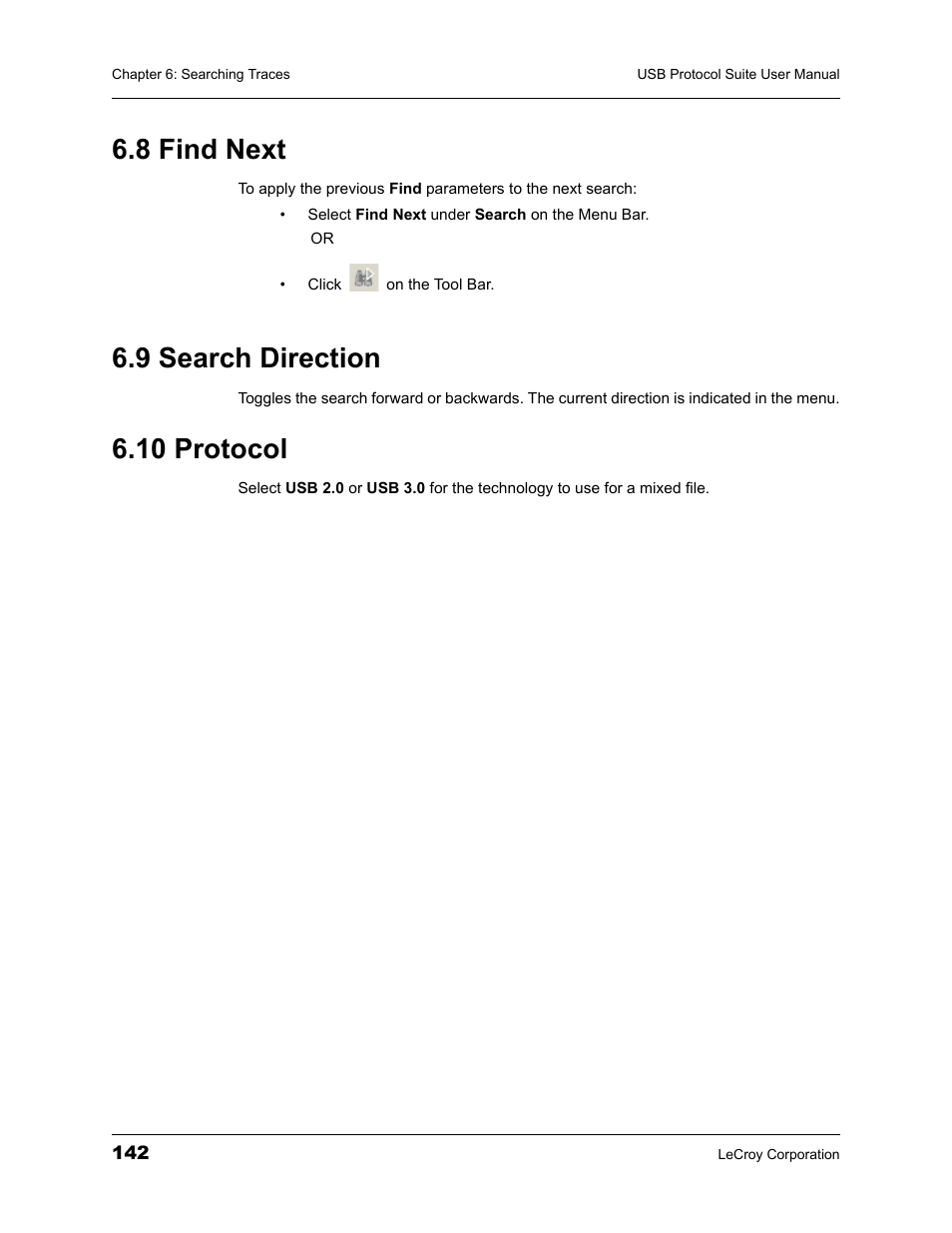 8 find next, 9 search direction, 10 protocol | 8 find next 6.9 search direction 6.10 protocol | Teledyne LeCroy USBTracer_Trainer - Users Manual User Manual | Page 156 / 388