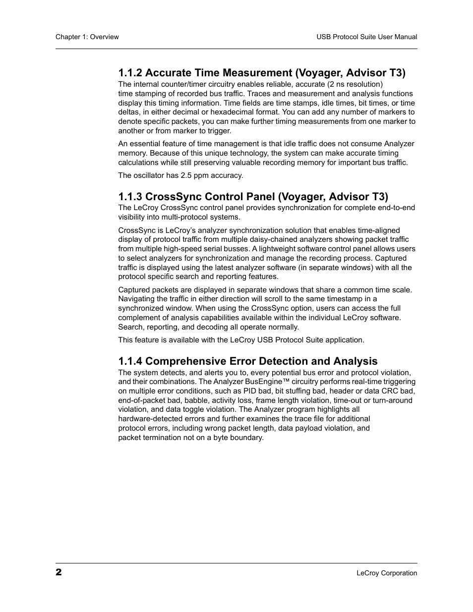 2 accurate time measurement (voyager, advisor t3), 3 crosssync control panel (voyager, advisor t3), 4 comprehensive error detection and analysis | Teledyne LeCroy USBTracer_Trainer - Users Manual User Manual | Page 16 / 388