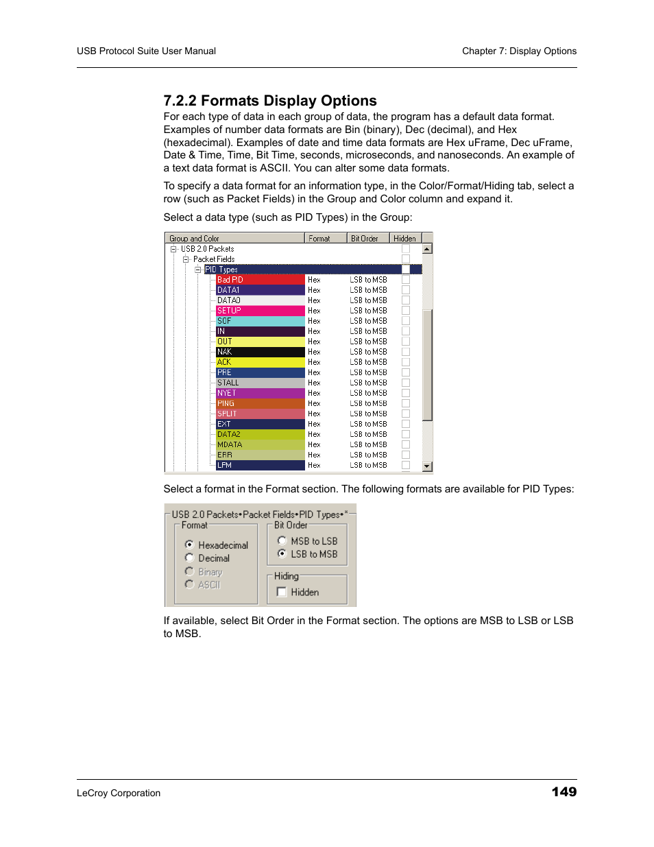 2 formats display options | Teledyne LeCroy USBTracer_Trainer - Users Manual User Manual | Page 163 / 388