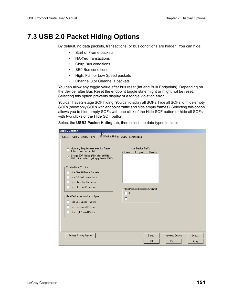 3 usb 2.0 packet hiding options | Teledyne LeCroy USBTracer_Trainer - Users Manual User Manual | Page 165 / 388