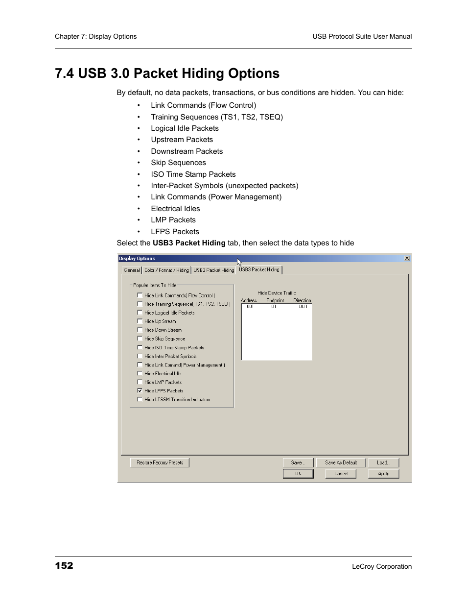4 usb 3.0 packet hiding options | Teledyne LeCroy USBTracer_Trainer - Users Manual User Manual | Page 166 / 388