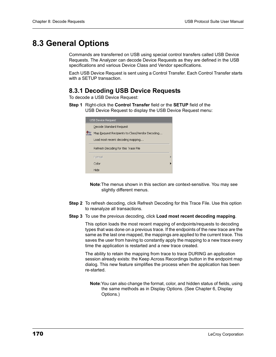 3 general options, 1 decoding usb device requests | Teledyne LeCroy USBTracer_Trainer - Users Manual User Manual | Page 184 / 388