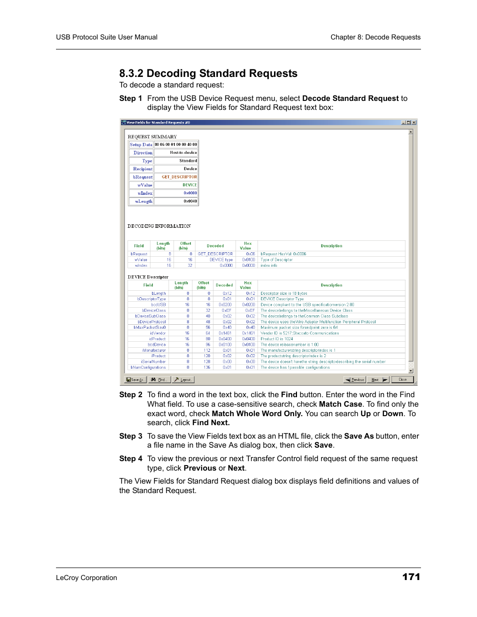 2 decoding standard requests | Teledyne LeCroy USBTracer_Trainer - Users Manual User Manual | Page 185 / 388