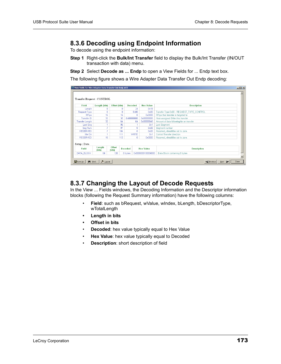 6 decoding using endpoint information, 7 changing the layout of decode requests | Teledyne LeCroy USBTracer_Trainer - Users Manual User Manual | Page 187 / 388