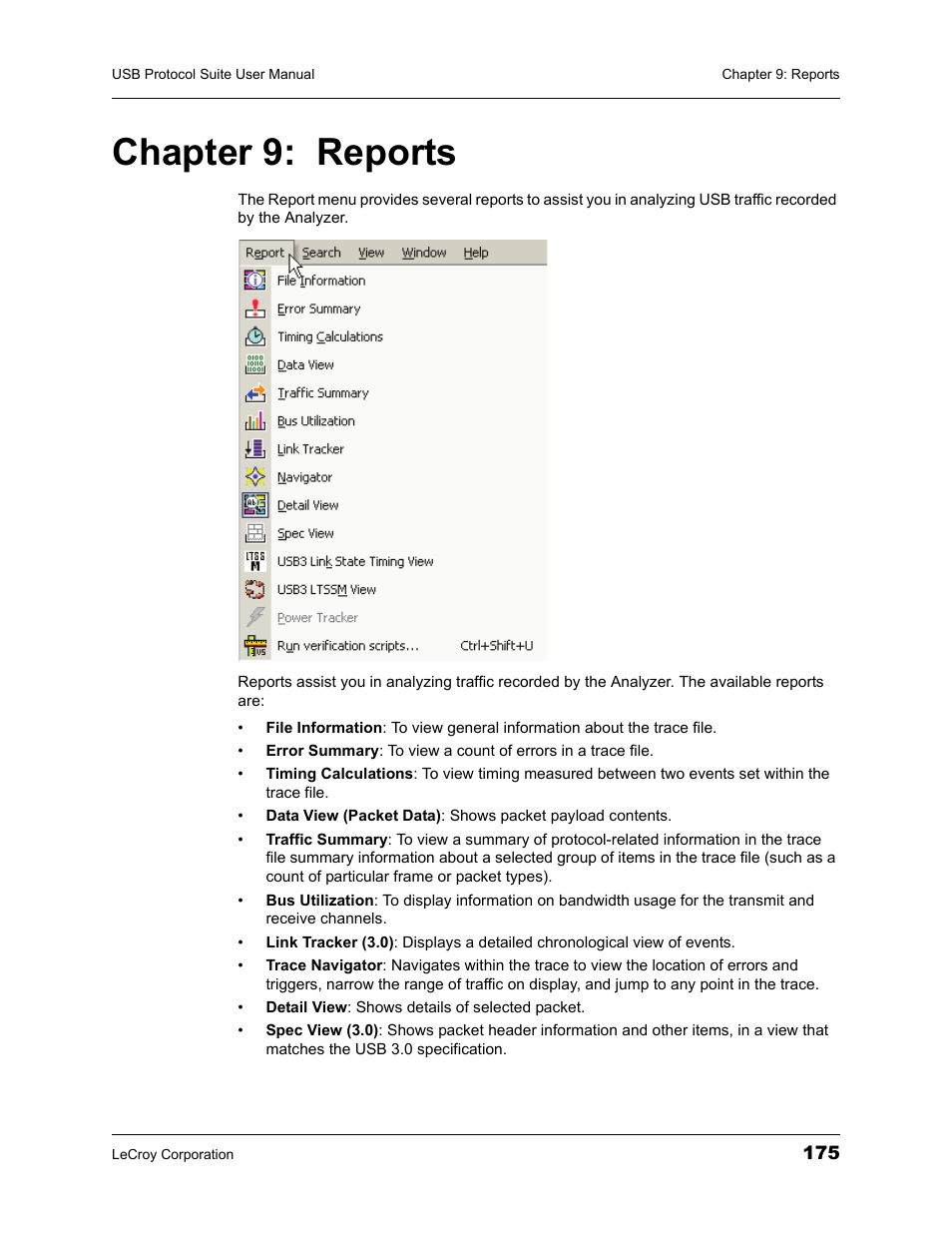 Chapter 9: reports, Chapter 9 reports | Teledyne LeCroy USBTracer_Trainer - Users Manual User Manual | Page 189 / 388