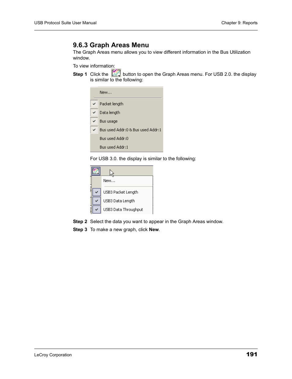 3 graph areas menu | Teledyne LeCroy USBTracer_Trainer - Users Manual User Manual | Page 205 / 388