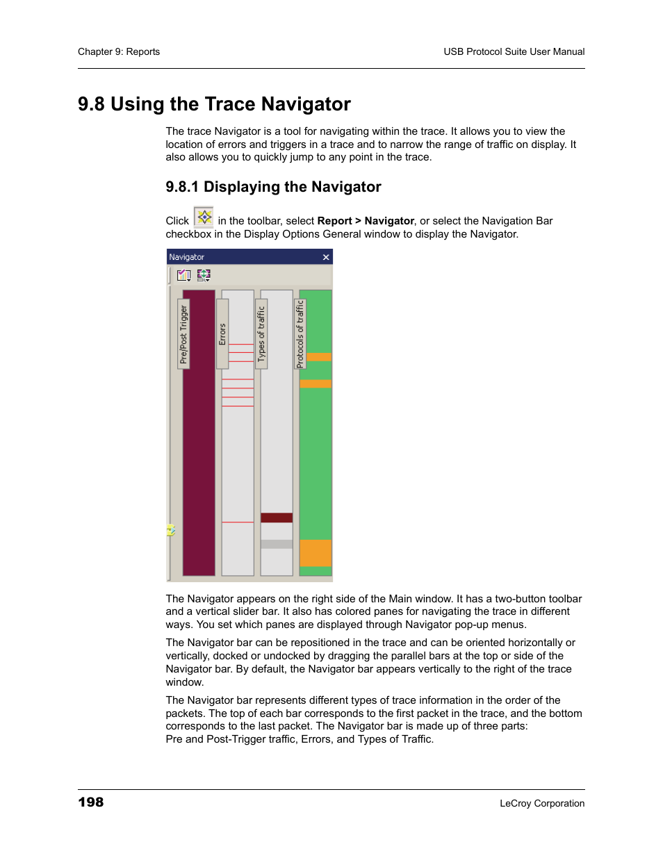 8 using the trace navigator, 1 displaying the navigator | Teledyne LeCroy USBTracer_Trainer - Users Manual User Manual | Page 212 / 388
