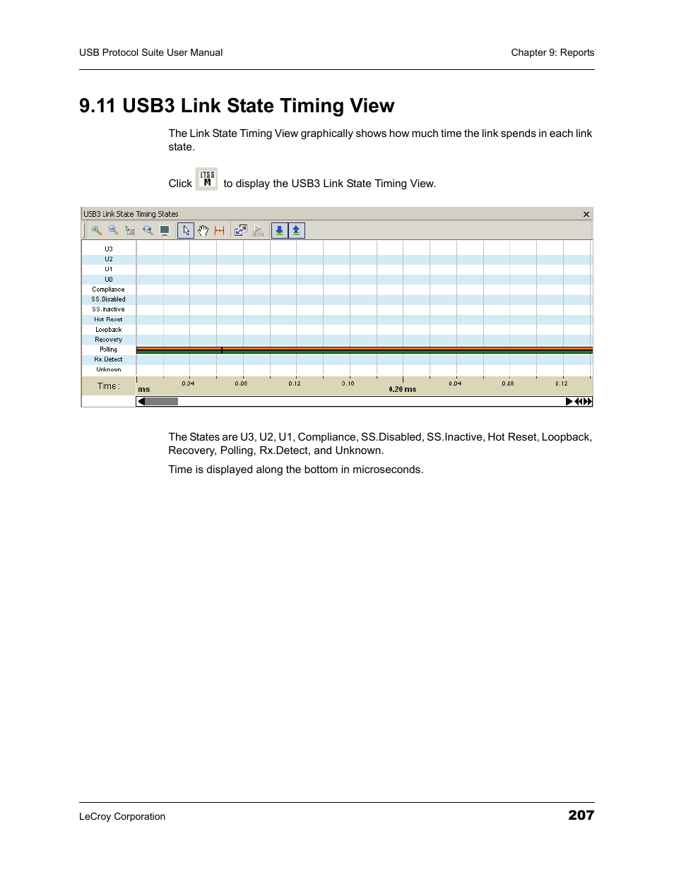 11 usb3 link state timing view, Usb3 link state timing | Teledyne LeCroy USBTracer_Trainer - Users Manual User Manual | Page 221 / 388
