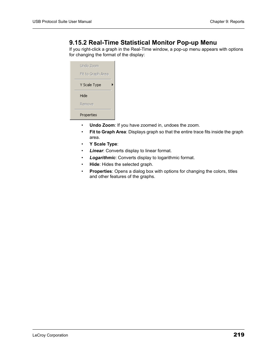 2 real-time statistical monitor pop-up menu | Teledyne LeCroy USBTracer_Trainer - Users Manual User Manual | Page 233 / 388