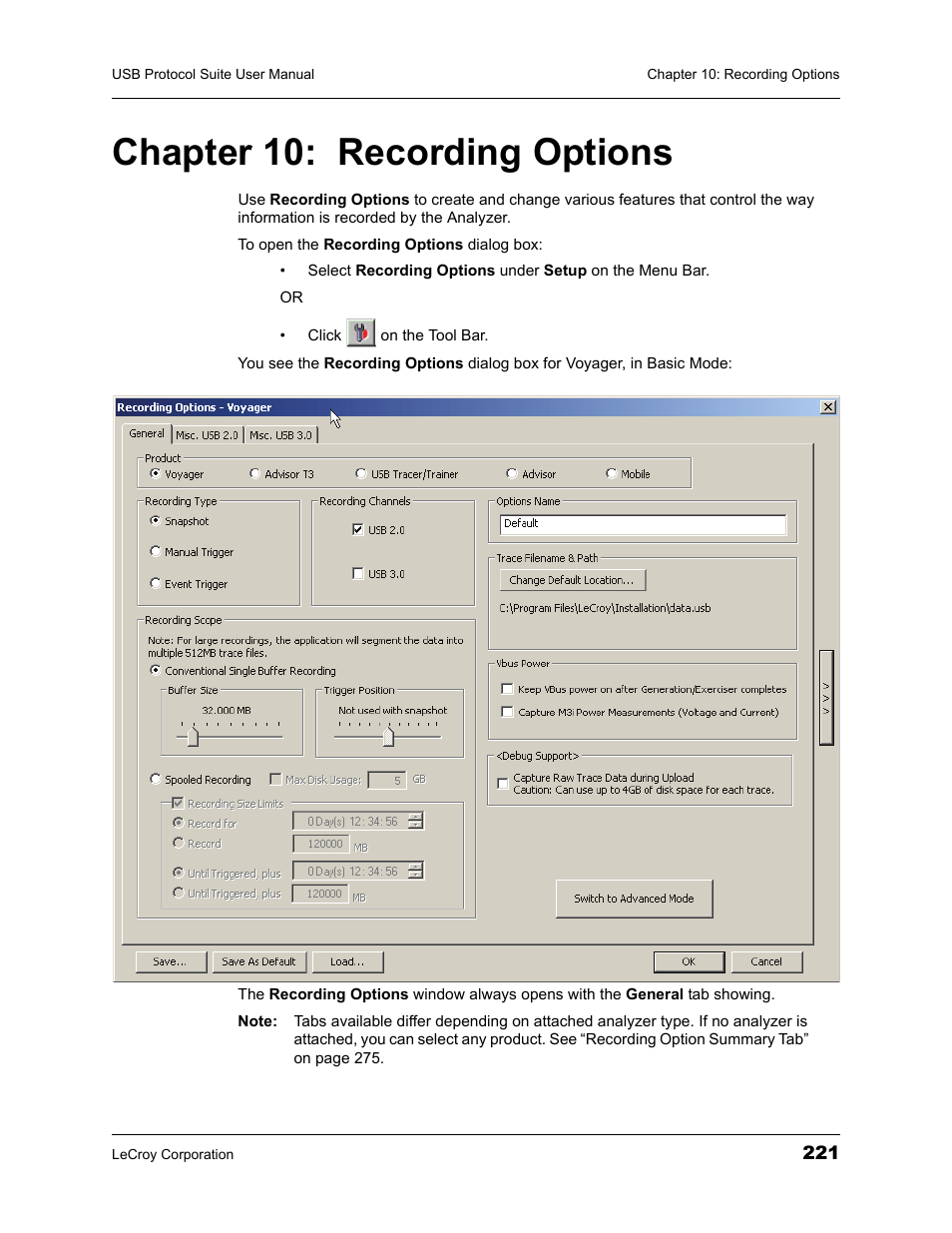 Chapter 10: recording options, Chapter 10 recording options | Teledyne LeCroy USBTracer_Trainer - Users Manual User Manual | Page 235 / 388
