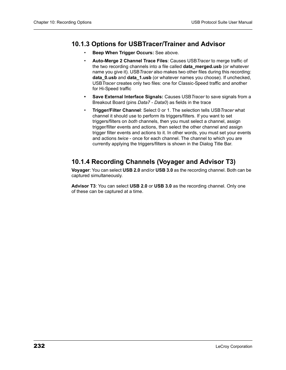 3 options for usbtracer/trainer and advisor, 4 recording channels (voyager and advisor t3) | Teledyne LeCroy USBTracer_Trainer - Users Manual User Manual | Page 246 / 388