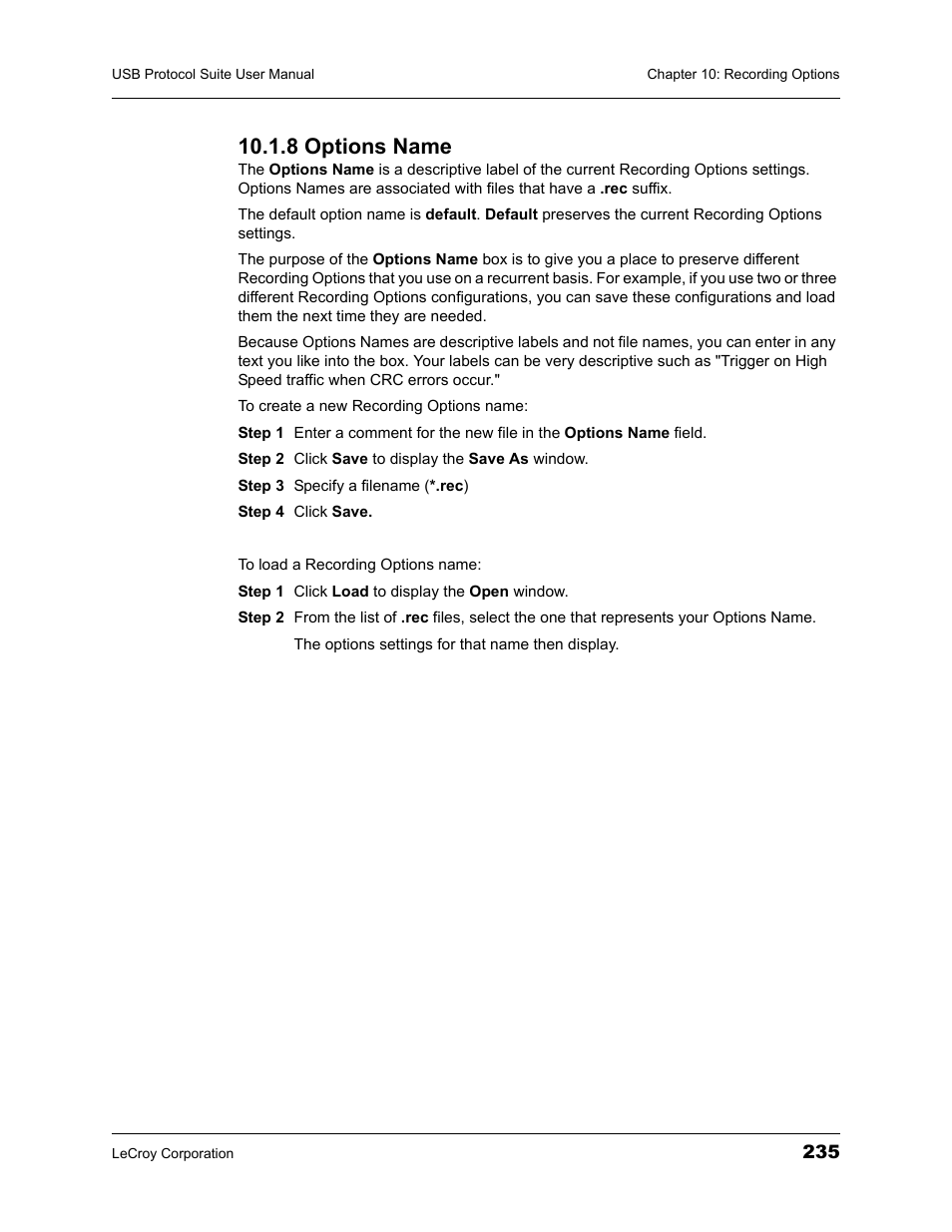 8 options name | Teledyne LeCroy USBTracer_Trainer - Users Manual User Manual | Page 249 / 388