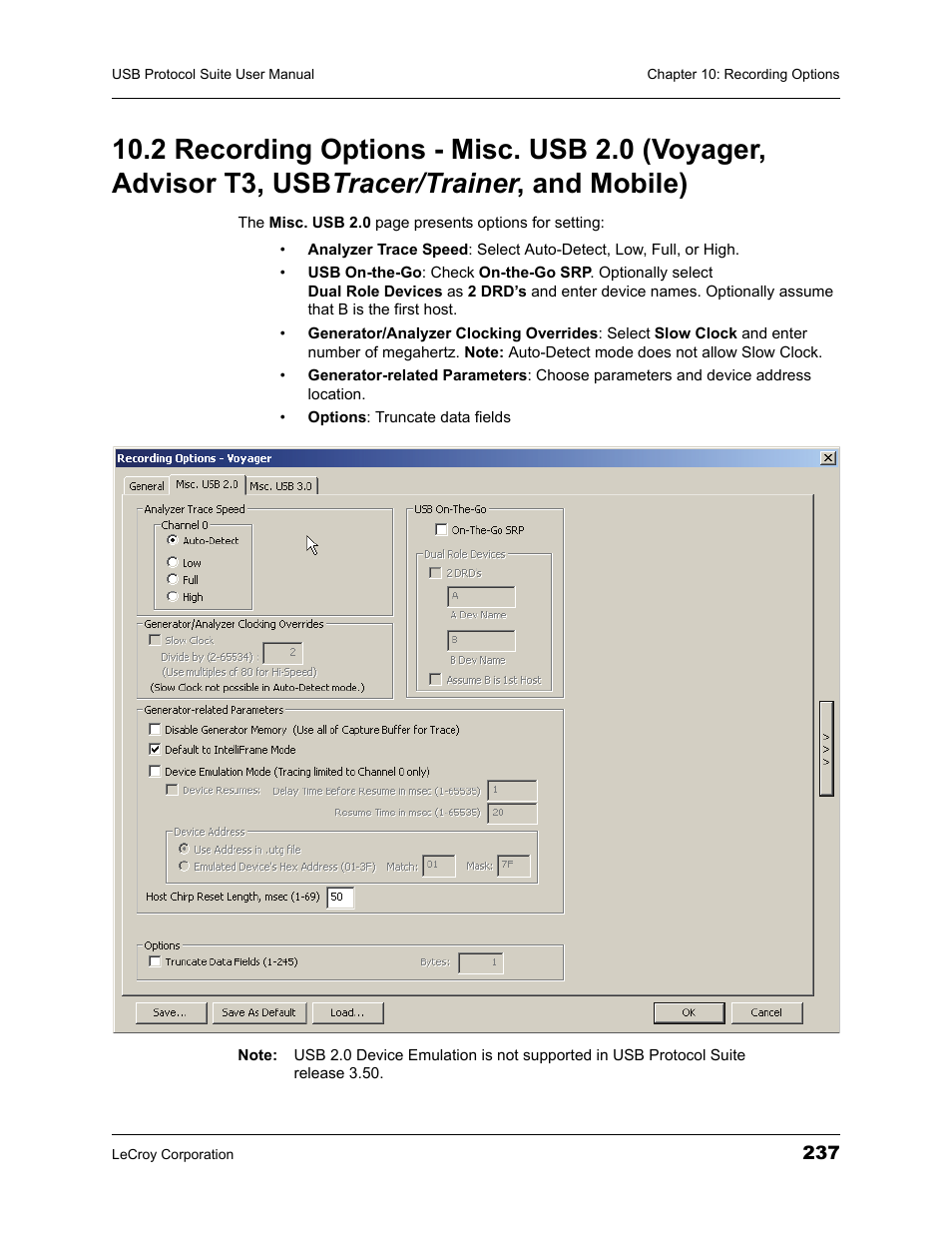 2 recording options - misc. usb 2.0 (voyager, Advisor t3, usbtracer/trainer, and mobile) | Teledyne LeCroy USBTracer_Trainer - Users Manual User Manual | Page 251 / 388