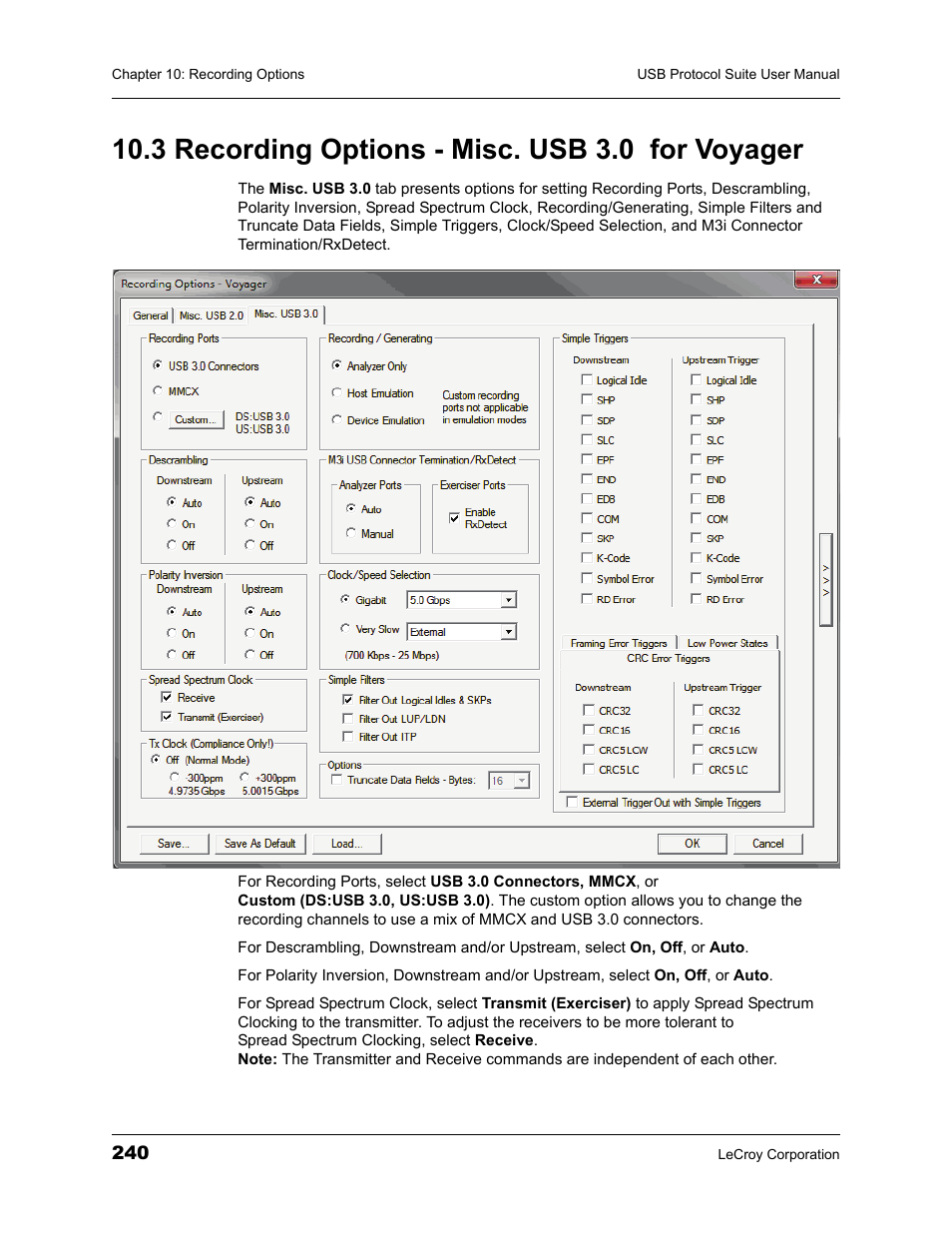 3 recording options - misc. usb 3.0 for voyager | Teledyne LeCroy USBTracer_Trainer - Users Manual User Manual | Page 254 / 388