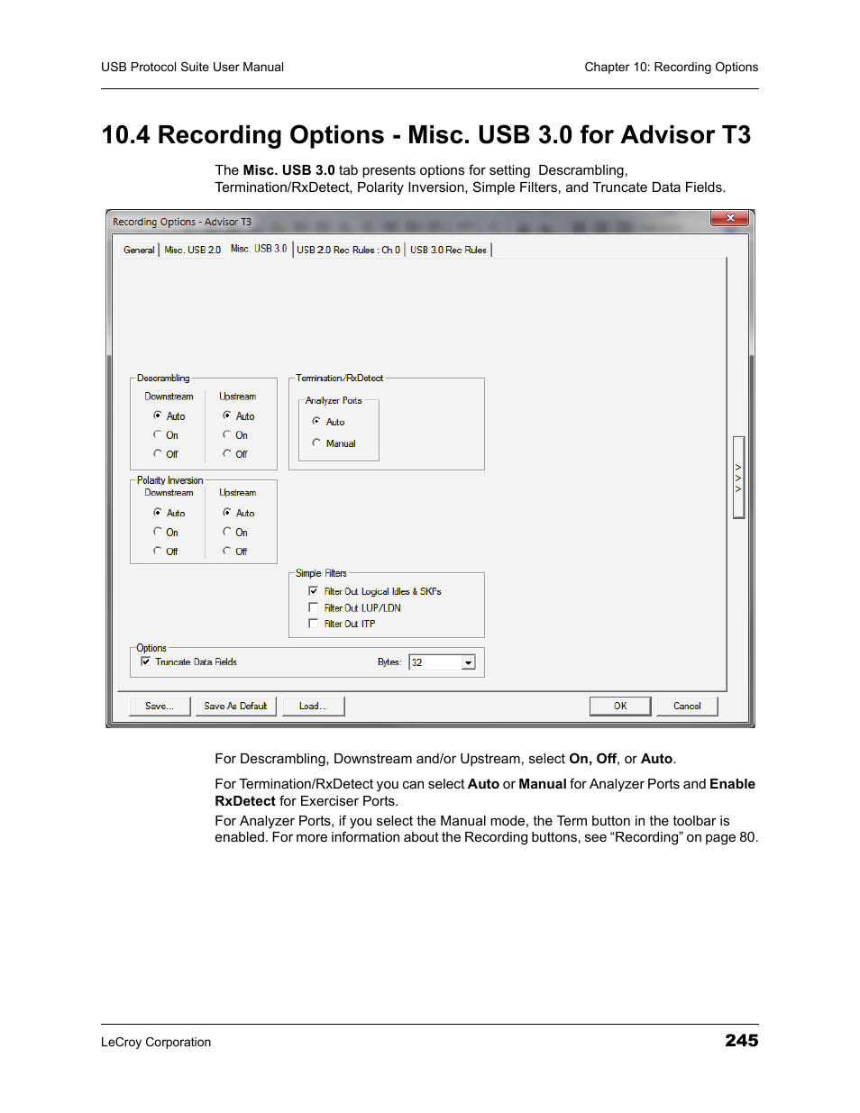 4 recording options - misc. usb 3.0 for advisor t3 | Teledyne LeCroy USBTracer_Trainer - Users Manual User Manual | Page 259 / 388