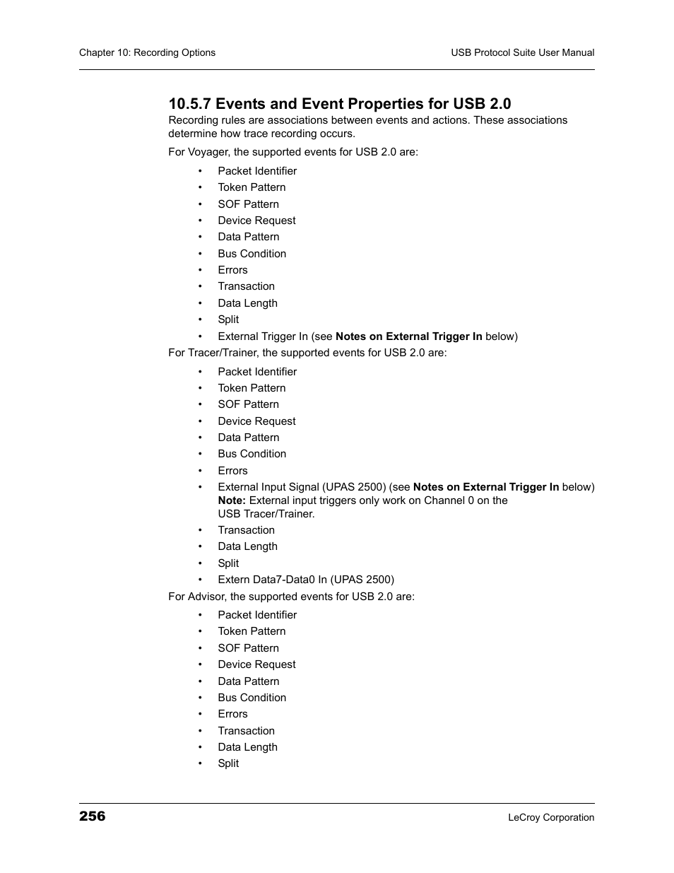 7 events and event properties for usb 2.0 | Teledyne LeCroy USBTracer_Trainer - Users Manual User Manual | Page 270 / 388