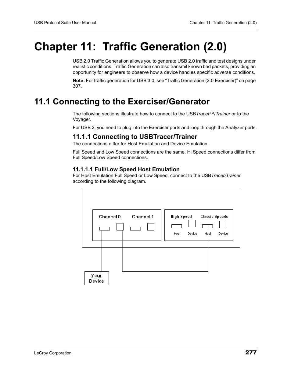 Chapter 11: traffic generation (2.0), 1 connecting to the exerciser/generator, 1 connecting to usbtracer/trainer | Chapter 11 traffic generation (2.0) | Teledyne LeCroy USBTracer_Trainer - Users Manual User Manual | Page 291 / 388