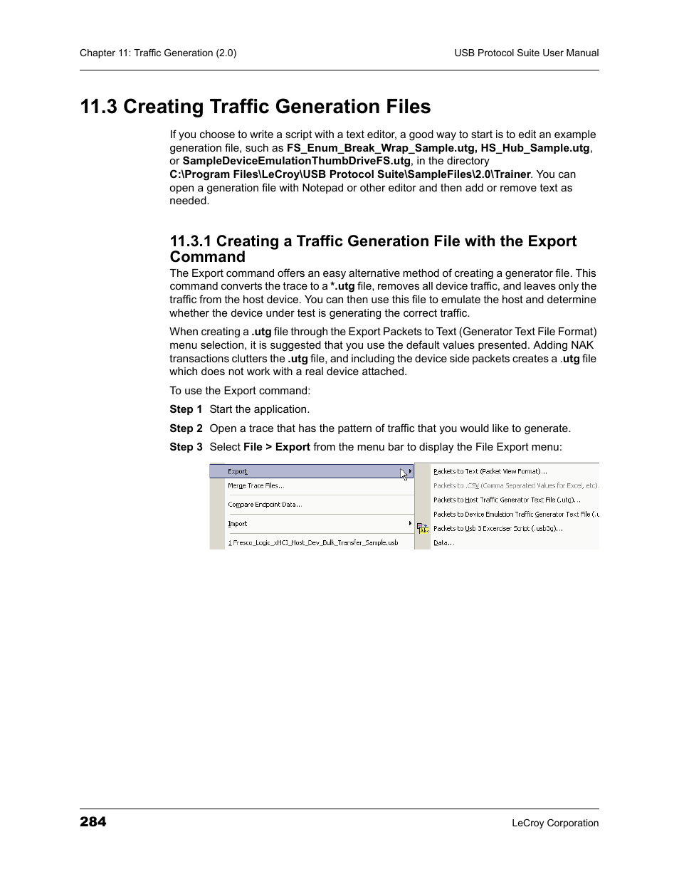 3 creating traffic generation files, Command | Teledyne LeCroy USBTracer_Trainer - Users Manual User Manual | Page 298 / 388