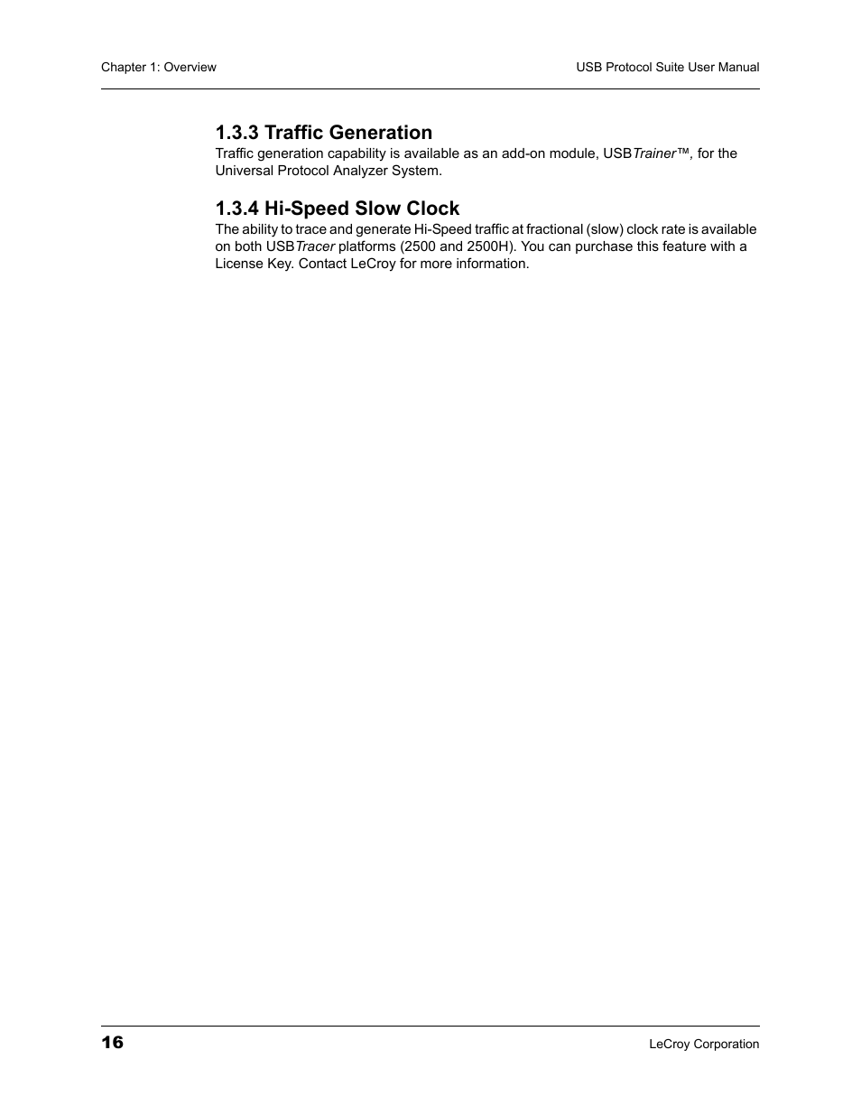 3 traffic generation, 4 hi-speed slow clock, 3 traffic generation 1.3.4 hi-speed slow clock | Teledyne LeCroy USBTracer_Trainer - Users Manual User Manual | Page 30 / 388