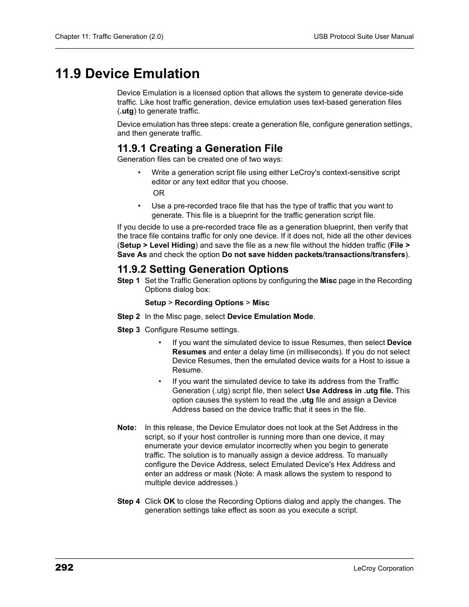 9 device emulation, 1 creating a generation file, 2 setting generation options | Teledyne LeCroy USBTracer_Trainer - Users Manual User Manual | Page 306 / 388