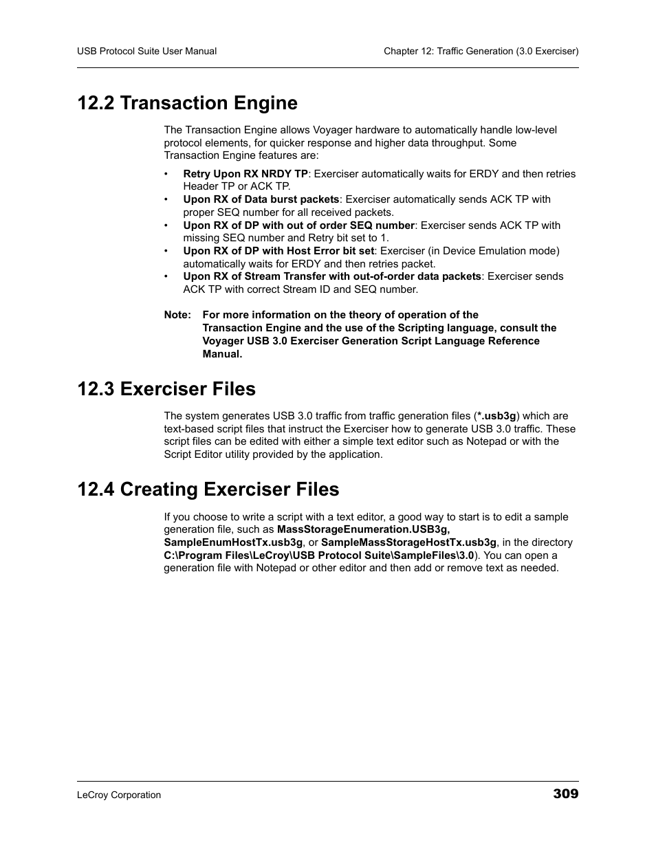 2 transaction engine, 3 exerciser files, 4 creating exerciser files | Teledyne LeCroy USBTracer_Trainer - Users Manual User Manual | Page 323 / 388