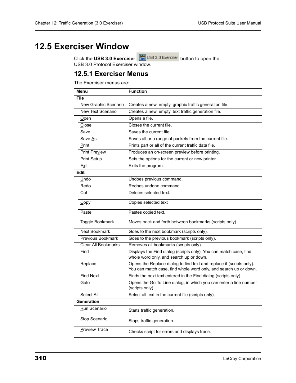 5 exerciser window, 1 exerciser menus | Teledyne LeCroy USBTracer_Trainer - Users Manual User Manual | Page 324 / 388