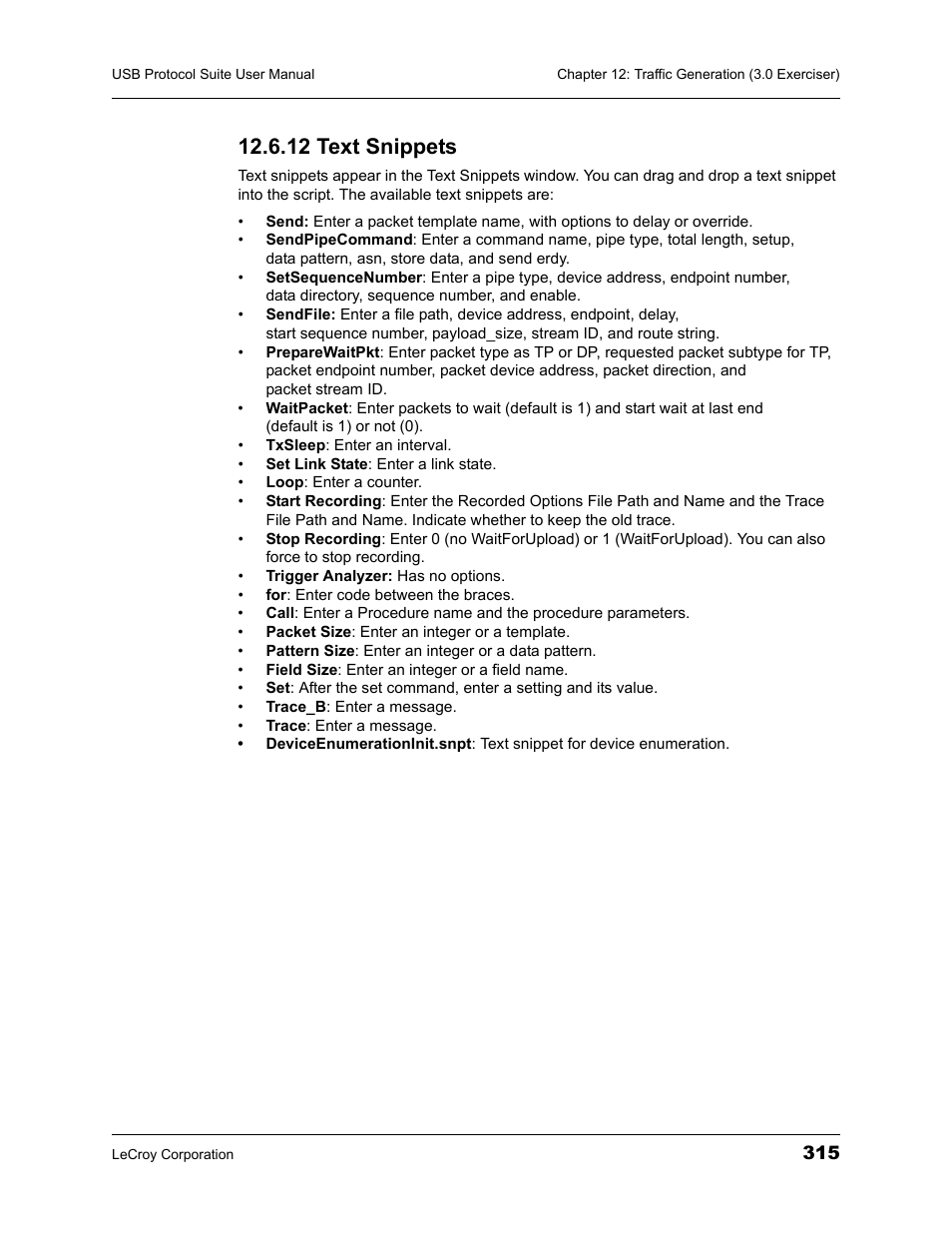 12 text snippets | Teledyne LeCroy USBTracer_Trainer - Users Manual User Manual | Page 329 / 388