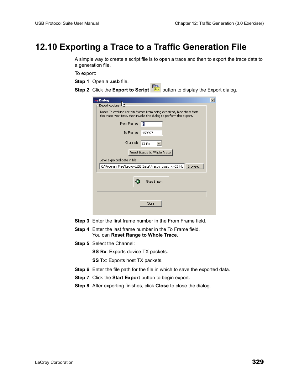 10 exporting a trace to a traffic generation file | Teledyne LeCroy USBTracer_Trainer - Users Manual User Manual | Page 343 / 388
