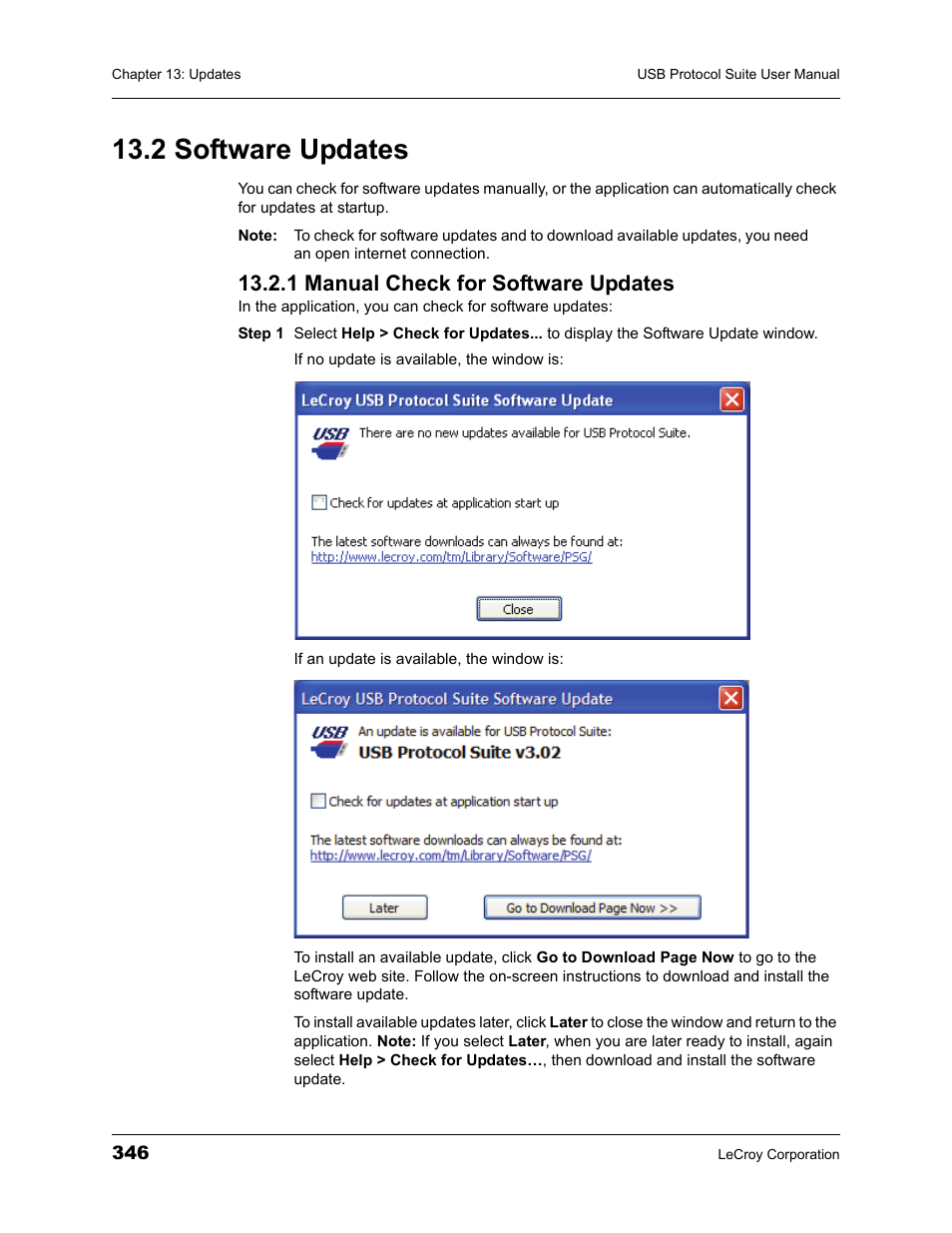 2 software updates, 1 manual check for software updates | Teledyne LeCroy USBTracer_Trainer - Users Manual User Manual | Page 360 / 388