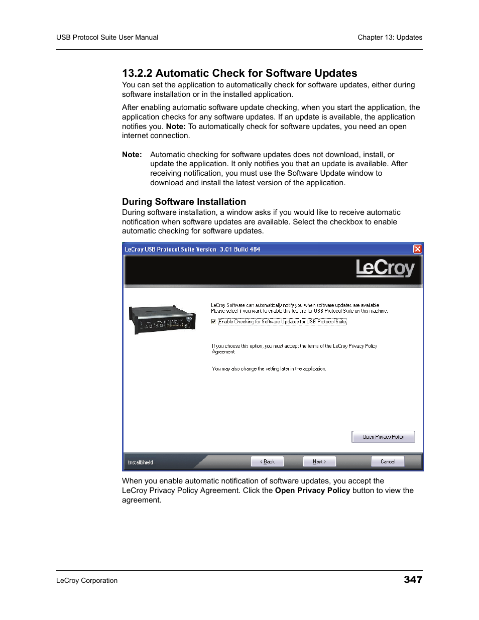 2 automatic check for software updates | Teledyne LeCroy USBTracer_Trainer - Users Manual User Manual | Page 361 / 388