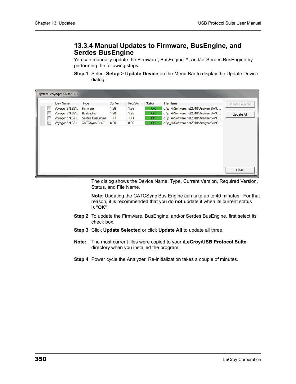 4 manual updates to firmware, busengine, And serdes busengine | Teledyne LeCroy USBTracer_Trainer - Users Manual User Manual | Page 364 / 388