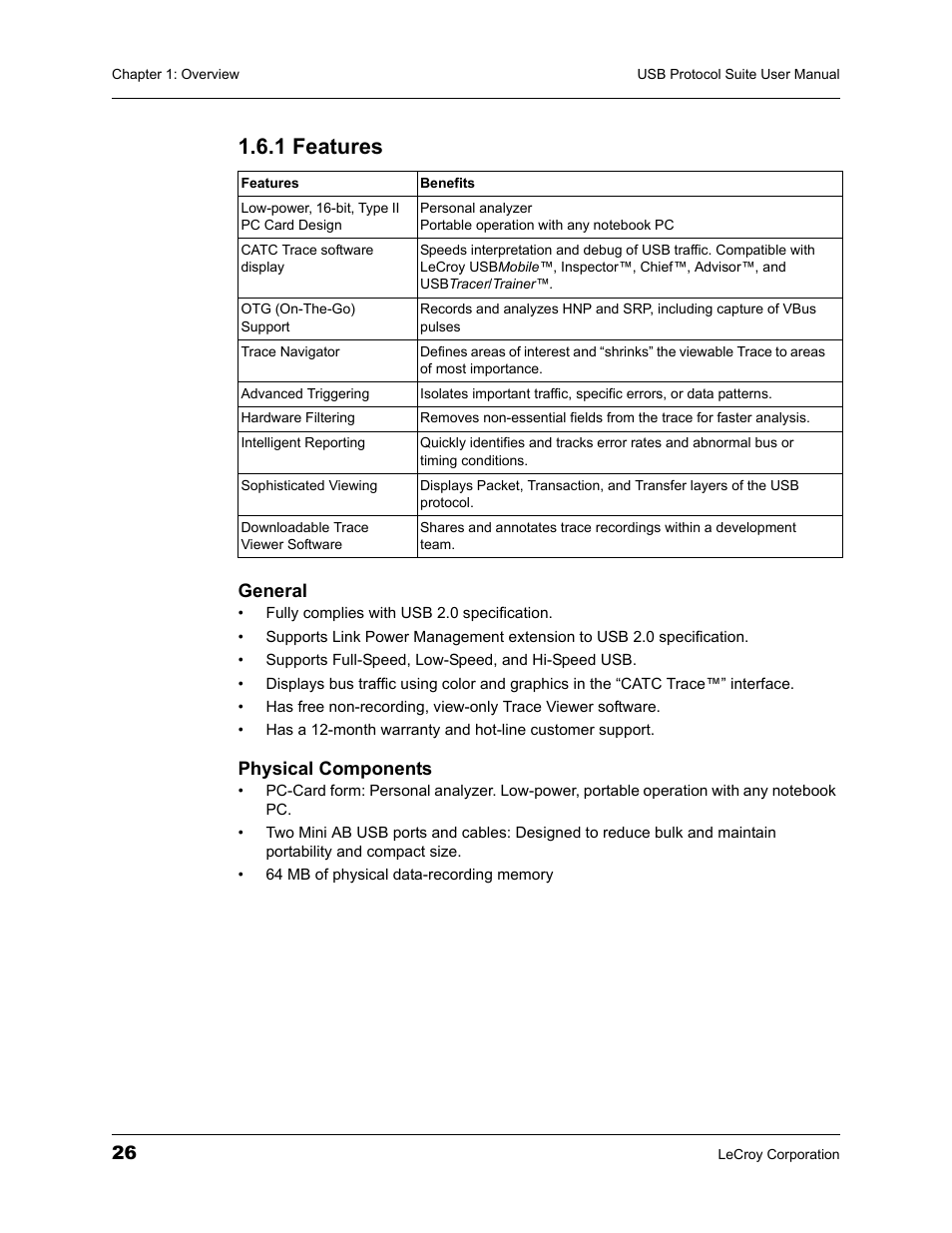 1 features | Teledyne LeCroy USBTracer_Trainer - Users Manual User Manual | Page 40 / 388