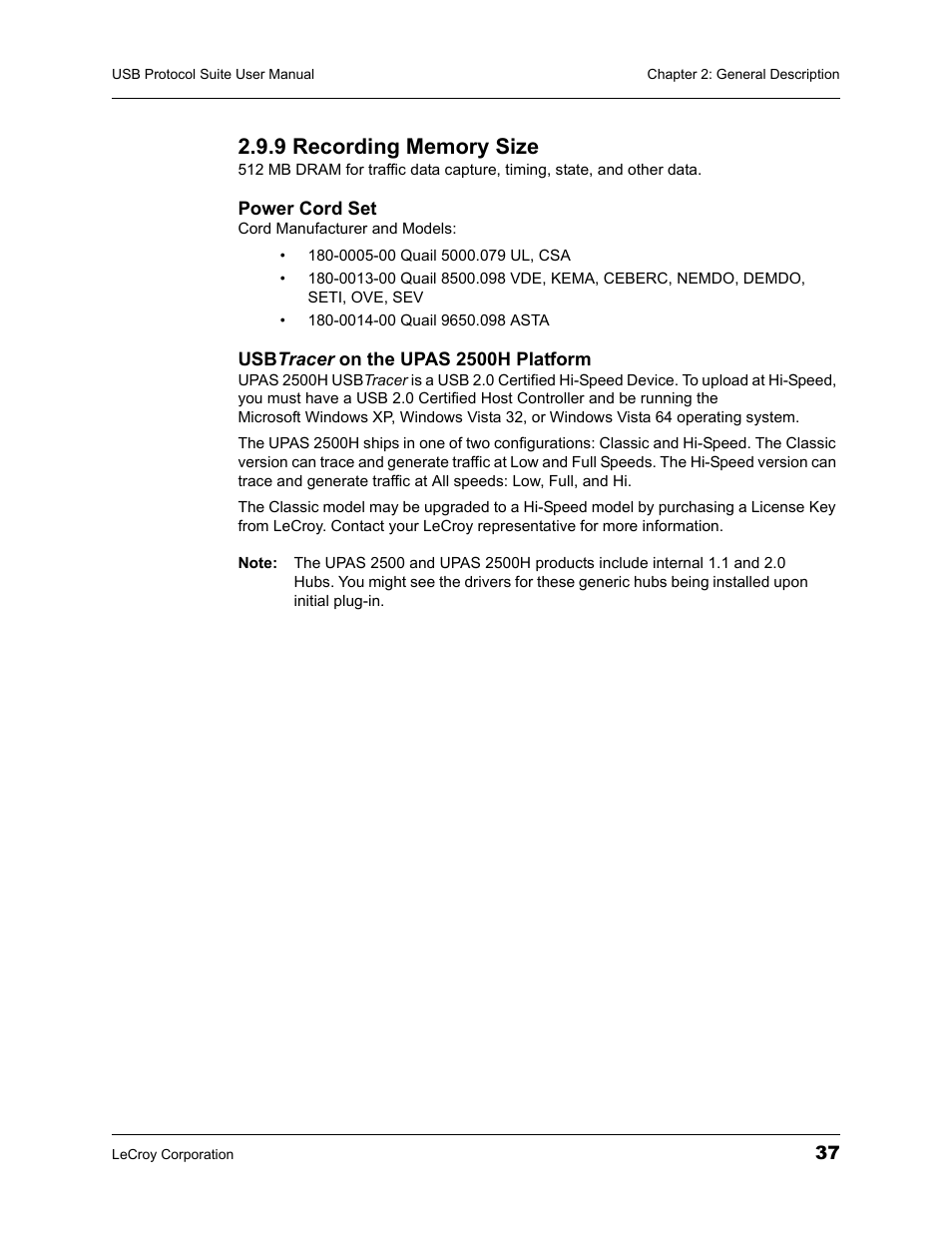9 recording memory size | Teledyne LeCroy USBTracer_Trainer - Users Manual User Manual | Page 51 / 388
