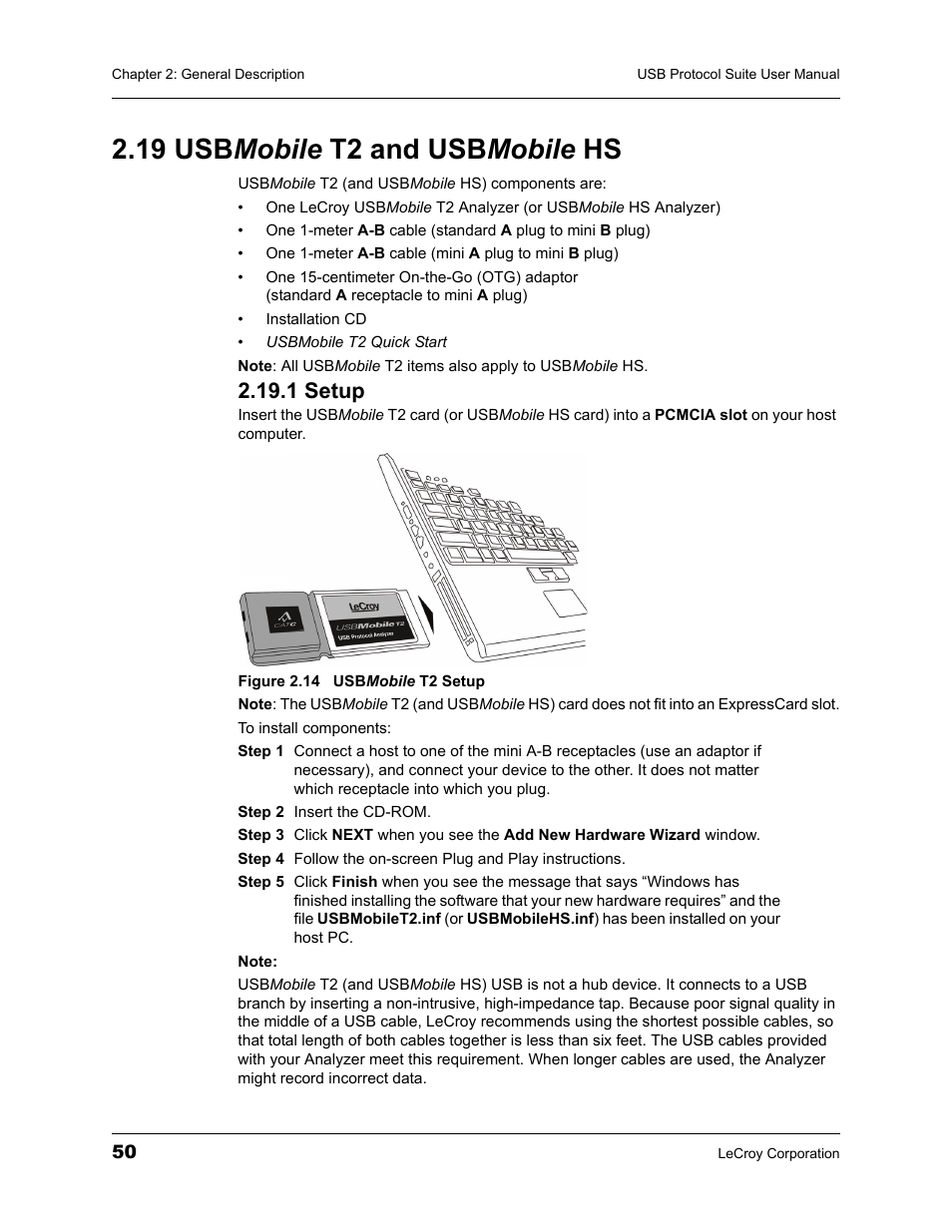 19 usbmobile t2 and usbmobile hs, 1 setup, 19 usb mobile t2 and usb mobile hs | Teledyne LeCroy USBTracer_Trainer - Users Manual User Manual | Page 64 / 388