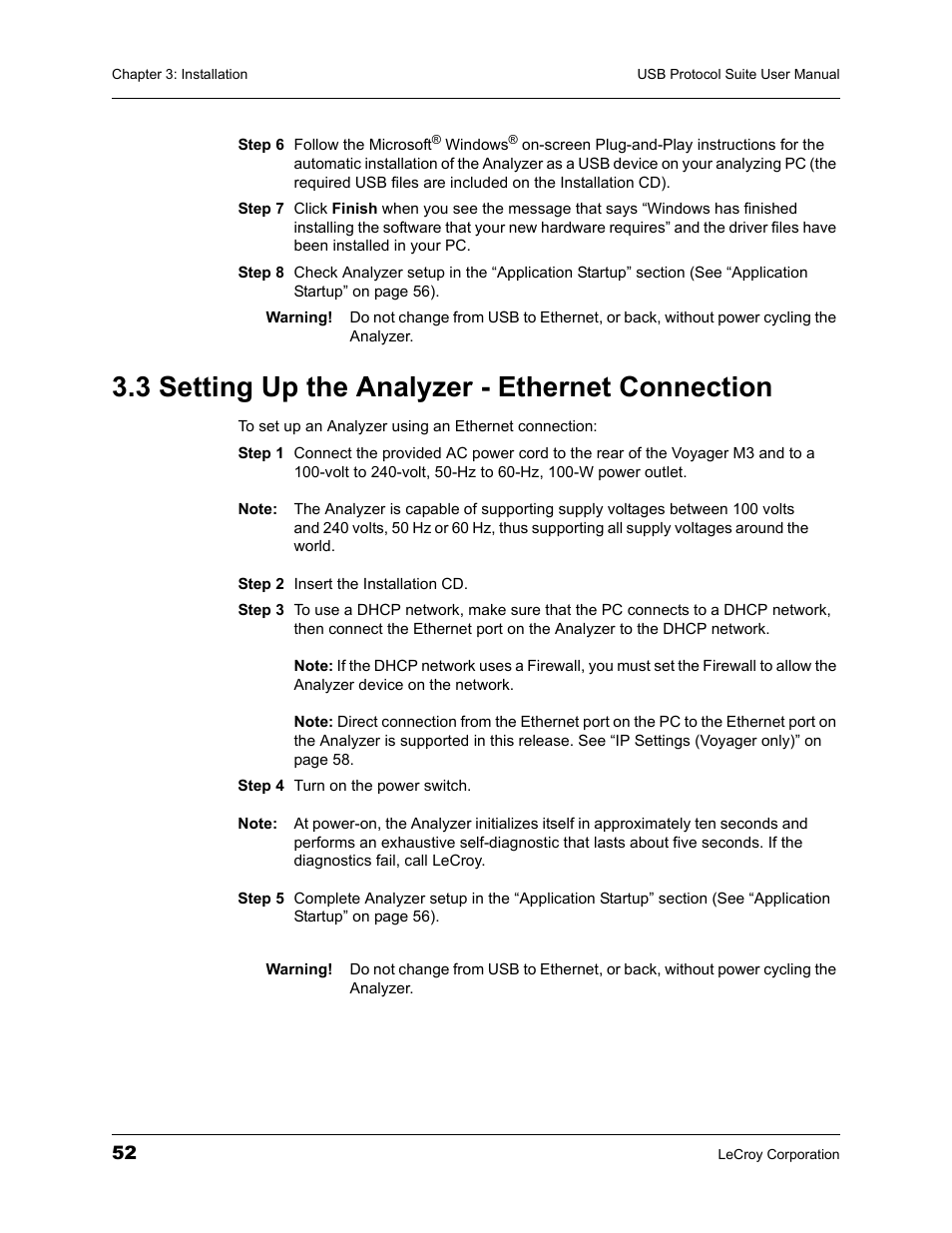 3 setting up the analyzer - ethernet connection | Teledyne LeCroy USBTracer_Trainer - Users Manual User Manual | Page 66 / 388