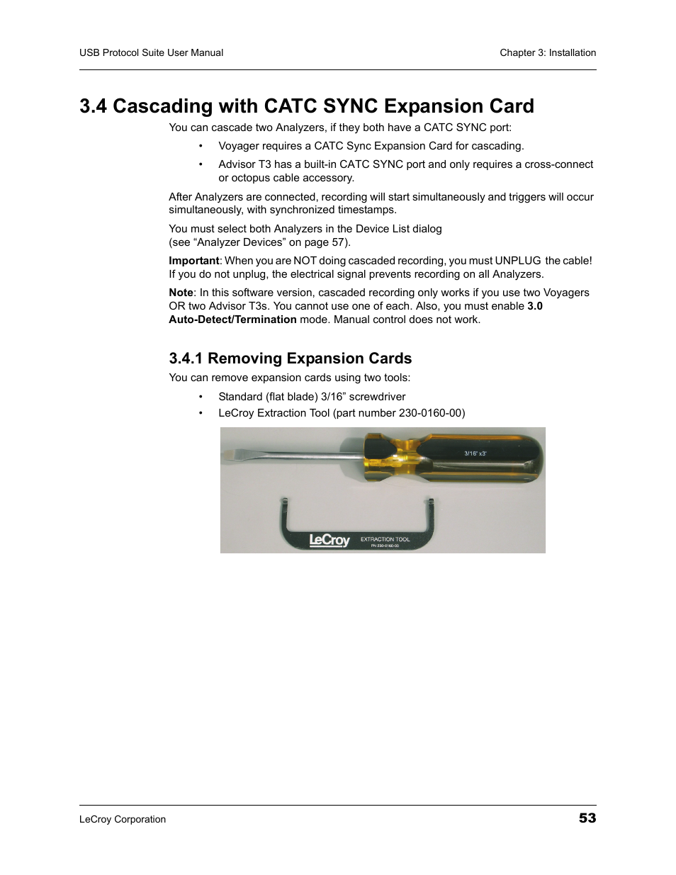 4 cascading with catc sync expansion card, 1 removing expansion cards | Teledyne LeCroy USBTracer_Trainer - Users Manual User Manual | Page 67 / 388