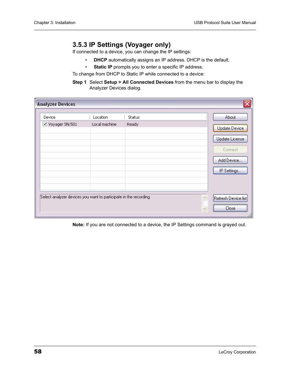 3 ip settings (voyager only) | Teledyne LeCroy USBTracer_Trainer - Users Manual User Manual | Page 72 / 388