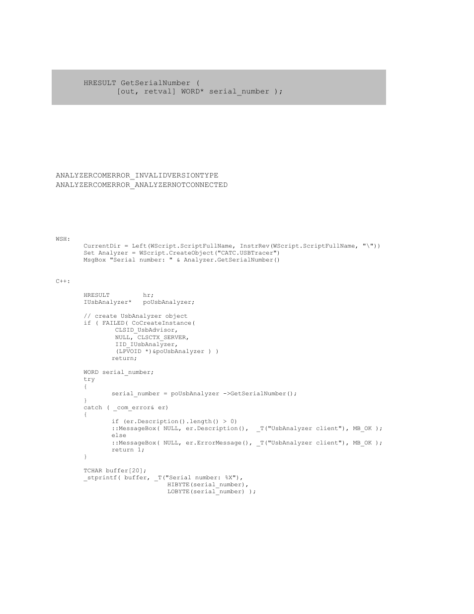 2 ianalyzer::getserialnumber, Ianalyzer::getserialnumber | Teledyne LeCroy USB Analyzer Automation Manual User Manual | Page 10 / 144