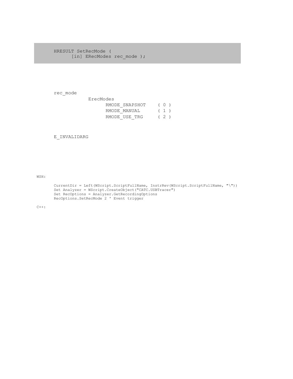 3 irecoptions::setrecmode, Irecoptions::setrecmode | Teledyne LeCroy USB Analyzer Automation Manual User Manual | Page 103 / 144