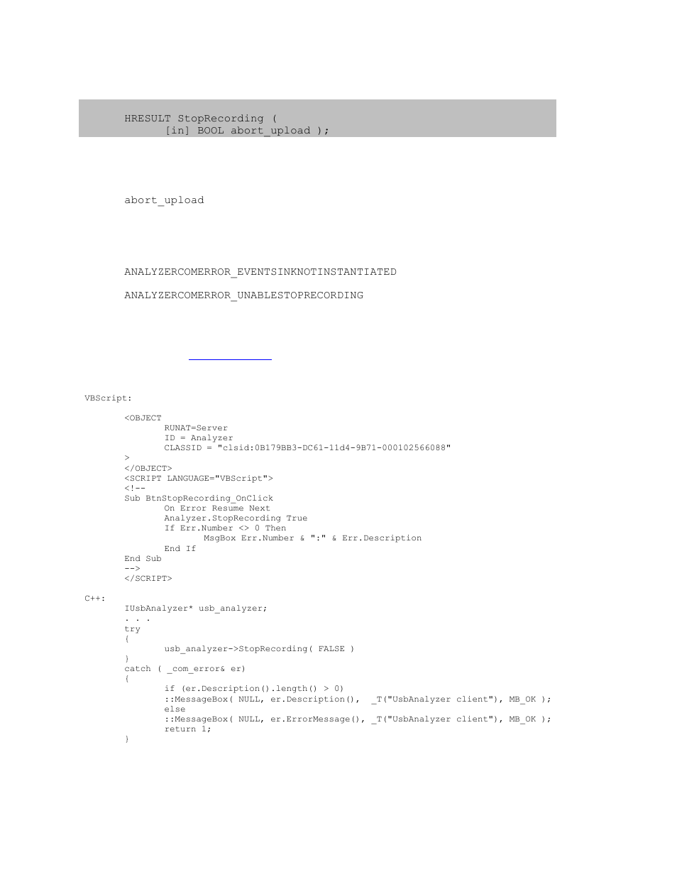 7 ianalyzer::stoprecording, Ianalyzer::stoprecording | Teledyne LeCroy USB Analyzer Automation Manual User Manual | Page 17 / 144