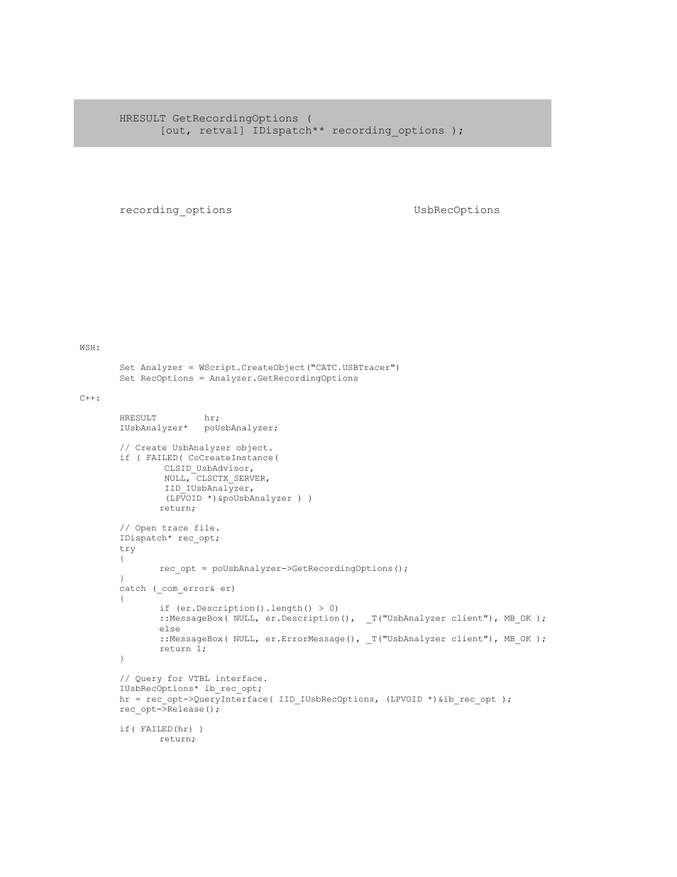 10 ianalyzer::getrecordingoptions, Ianalyzer::getrecordingoptions | Teledyne LeCroy USB Analyzer Automation Manual User Manual | Page 20 / 144