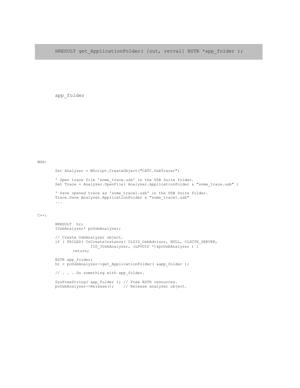 12 iusbanalyzer::get_applicationfolder (property), Iusbanalyzer::get_applicationfolder (property) | Teledyne LeCroy USB Analyzer Automation Manual User Manual | Page 25 / 144