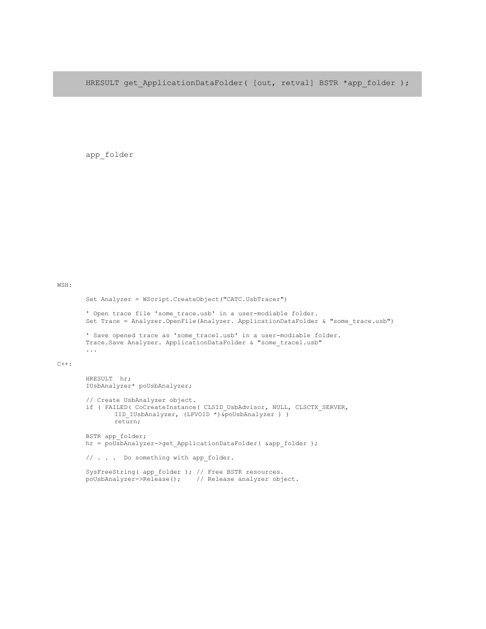 Iusbanalyzer::get_applicationdatafolder (property) | Teledyne LeCroy USB Analyzer Automation Manual User Manual | Page 26 / 144