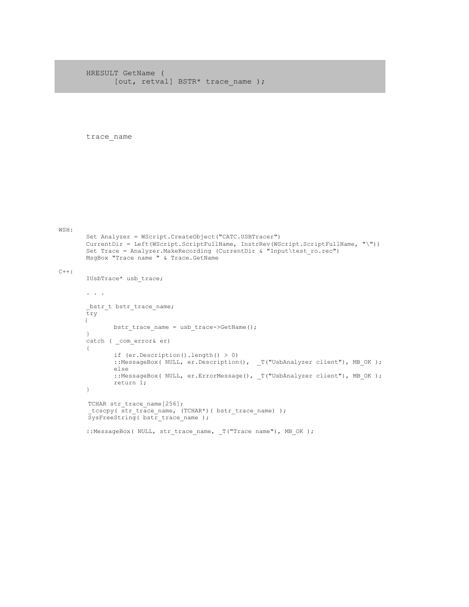 1 itrace::getname, Itrace::getname | Teledyne LeCroy USB Analyzer Automation Manual User Manual | Page 43 / 144