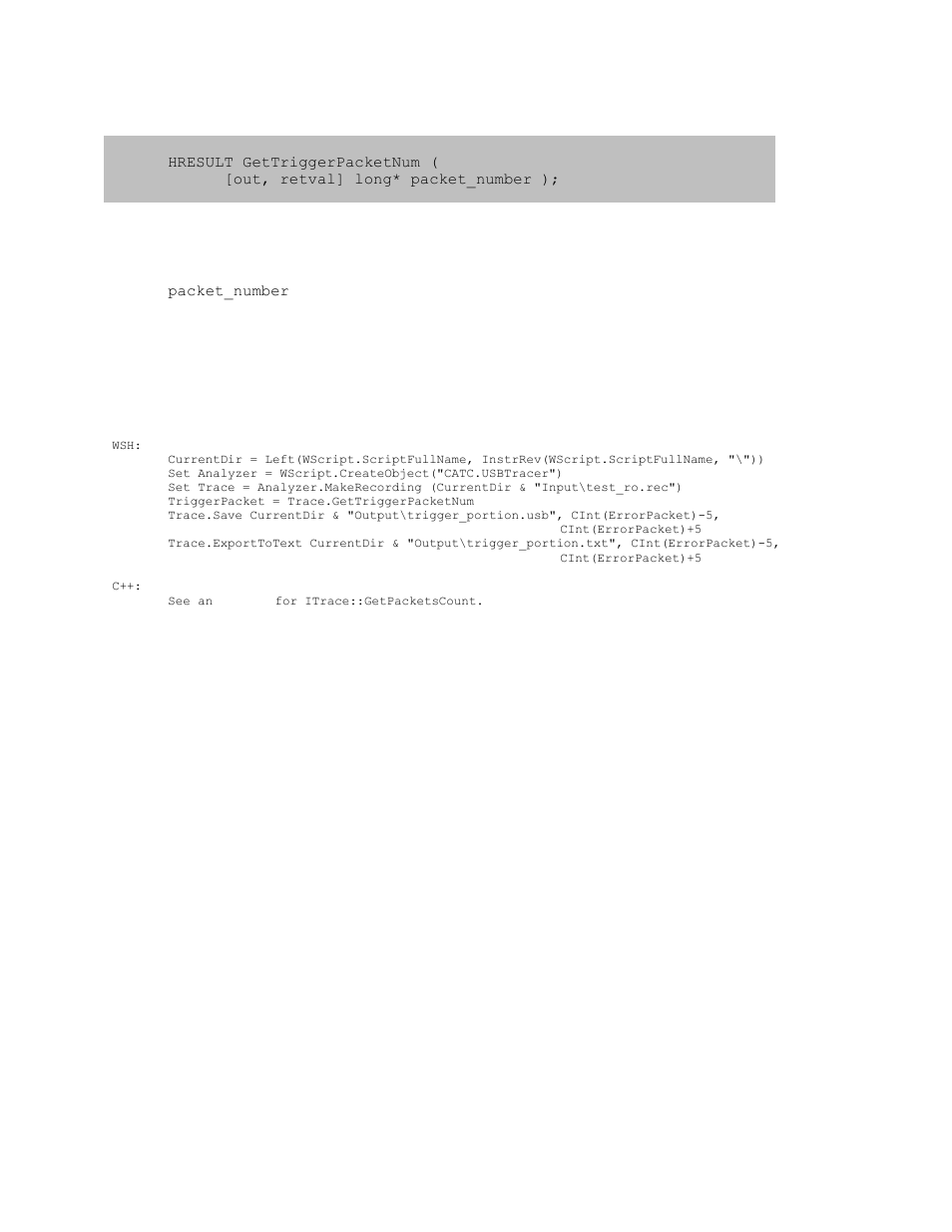 11 itrace::gettriggerpacketnum, Itrace::gettriggerpacketnum | Teledyne LeCroy USB Analyzer Automation Manual User Manual | Page 58 / 144