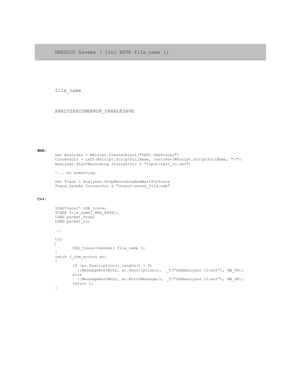 4 iusbtrace2::saveas, Iusbtrace2::saveas | Teledyne LeCroy USB Analyzer Automation Manual User Manual | Page 65 / 144